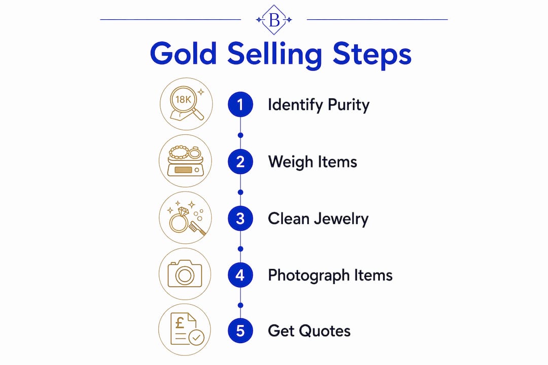 Infographic illustrating steps to prepare gold for sale