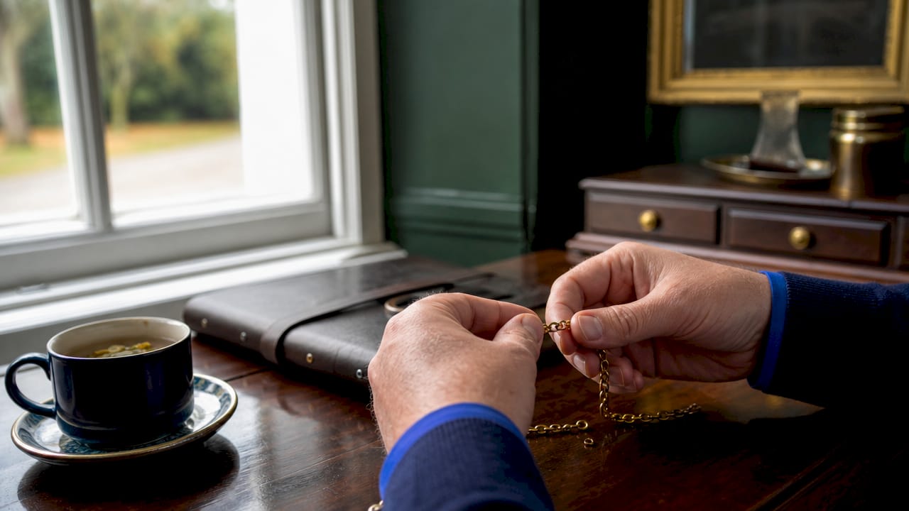 Hands taking photos of broken gold chain for repair