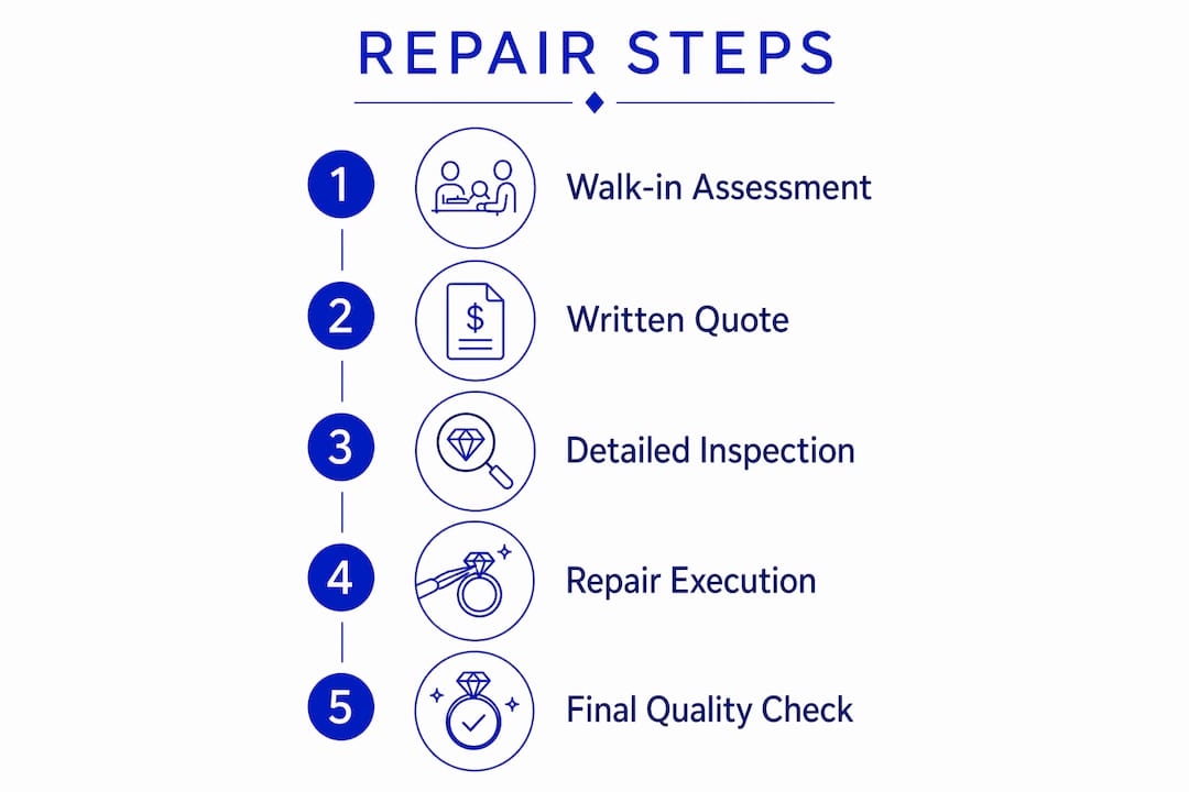 Infographic depicting gold chain repair process in steps