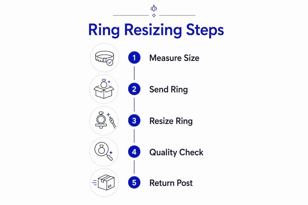 Infographic showing step-by-step process of ring resizing