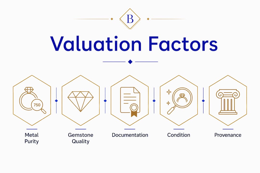 Infographic illustrating key jewellery valuation factors