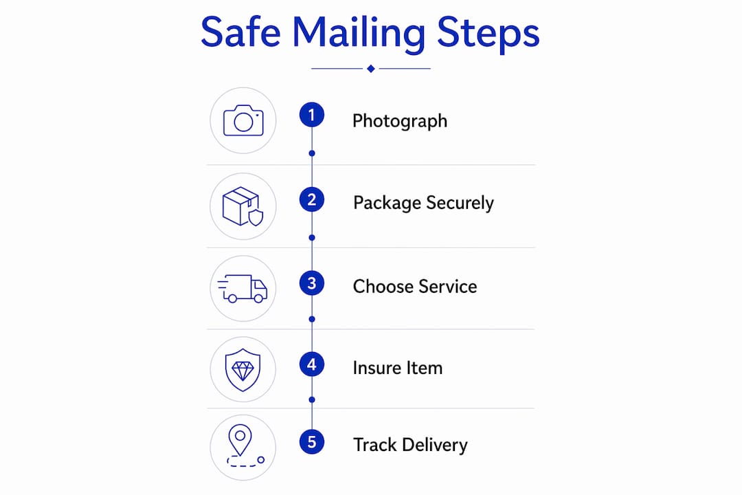 Infographic illustrating safe jewellery mailing steps