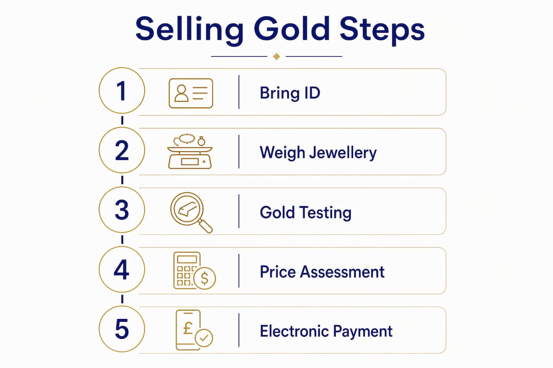 Infographic illustrating steps of selling gold at Cash 4 Gold shops