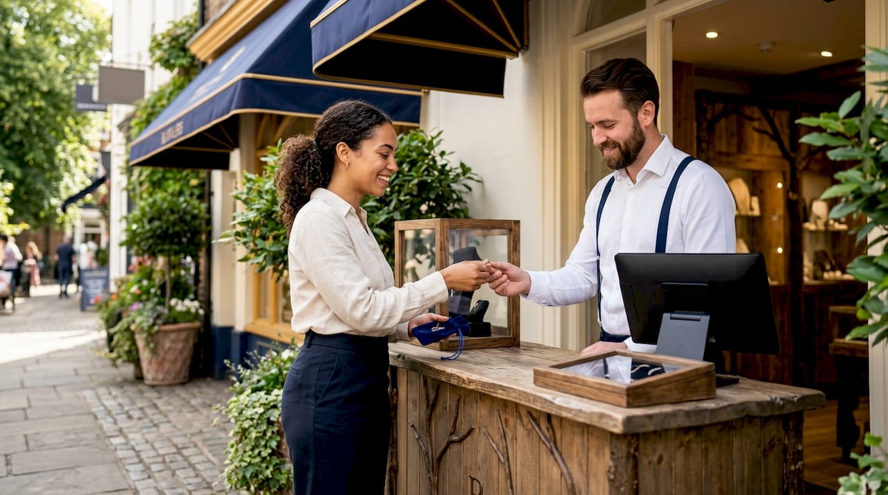 Customer pawning gold jewellery at pawnshop counter