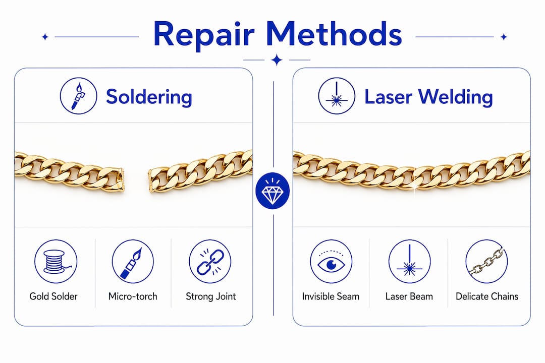 Infographic comparing soldering and laser welding repair methods