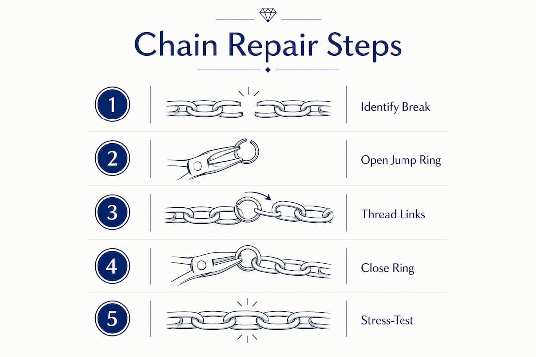 Infographic with steps to repair broken chain