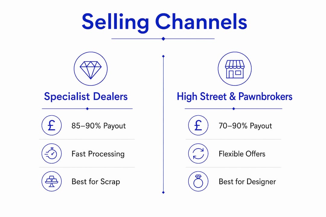 Infographic comparing gold jewellery selling channels