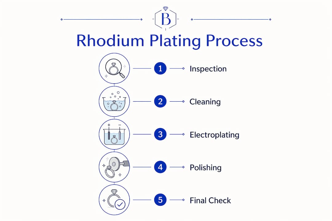 Infographic detailing rhodium plating process steps