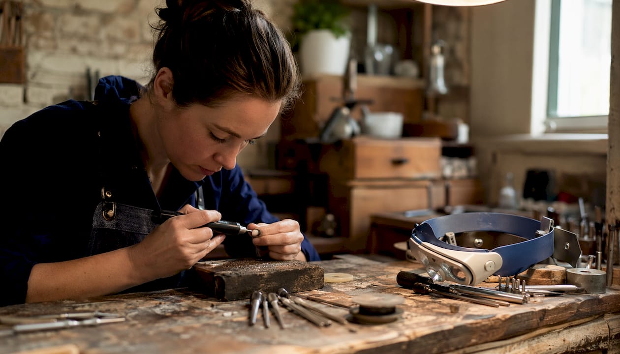 Jeweller crafting ring in artisan studio