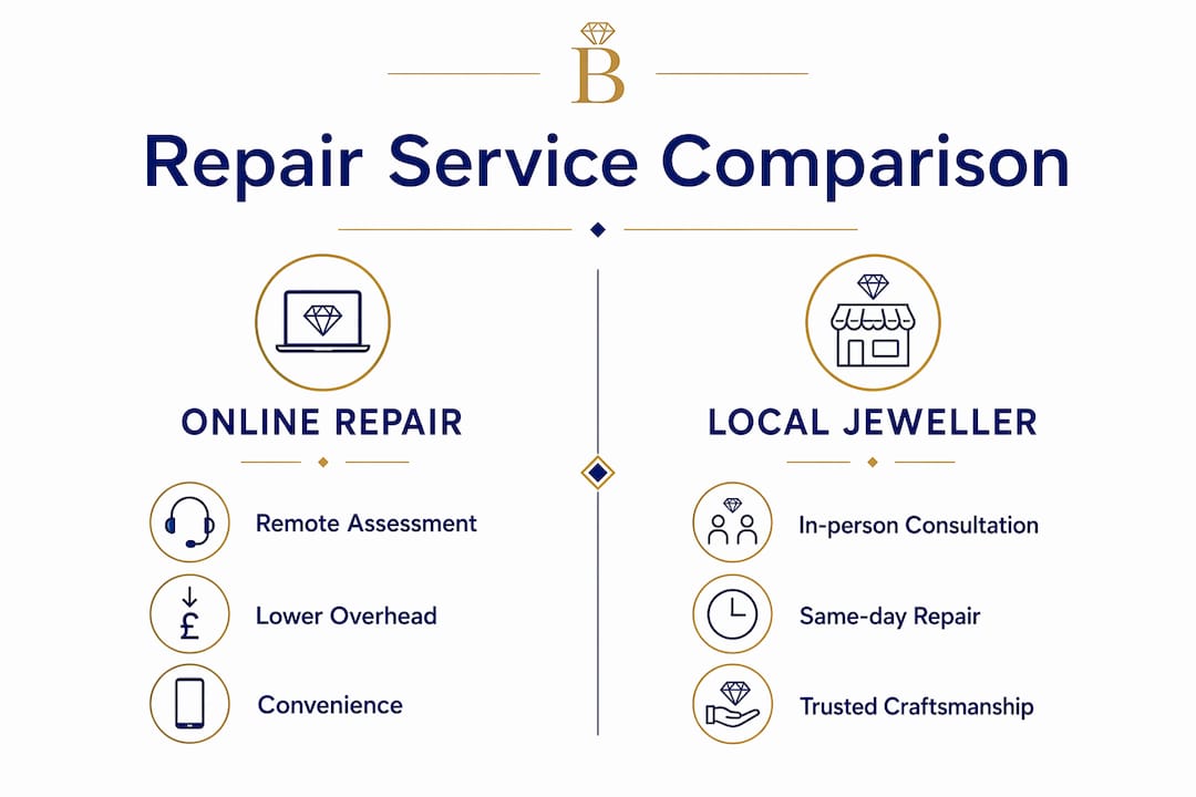 Infographic contrasting online and local jewellery repair services