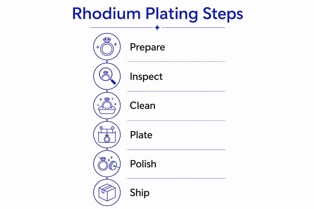 Infographic illustrating rhodium plating process steps