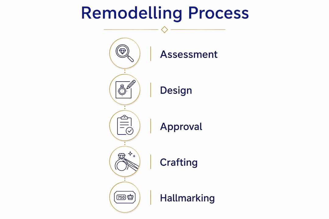 Infographic showing jewellery remodelling process steps