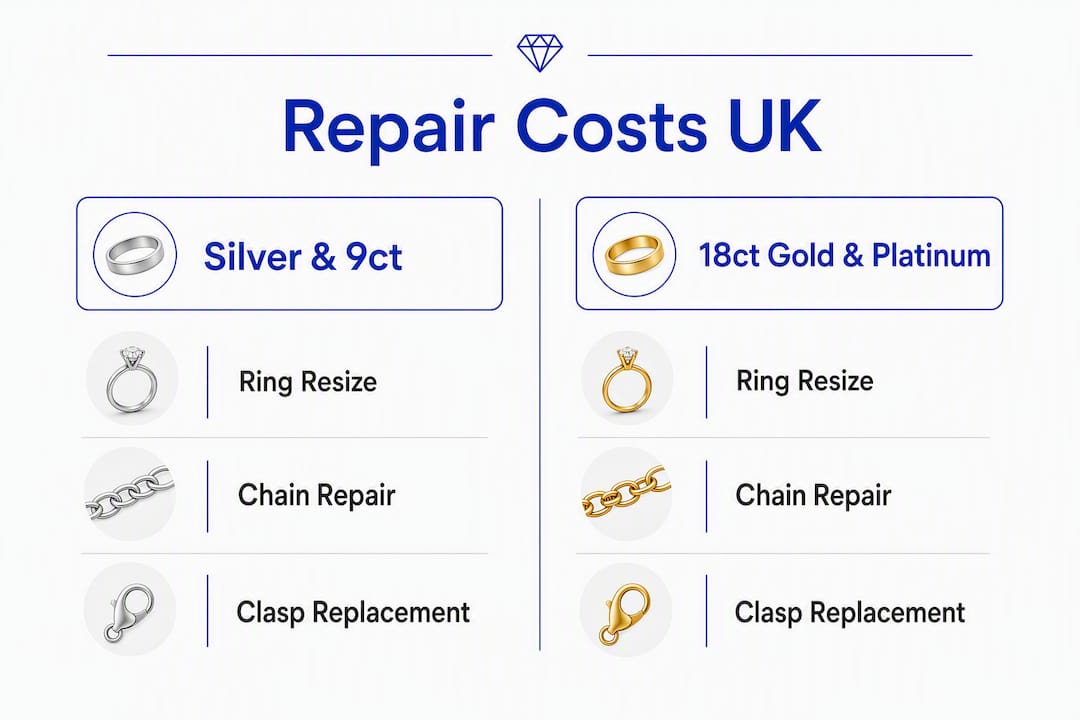 Infographic comparing UK jewellery repair costs