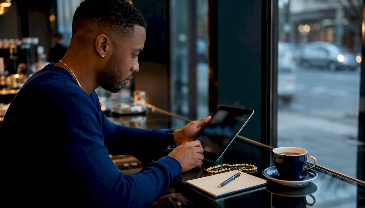 Man checking gold spot price on tablet