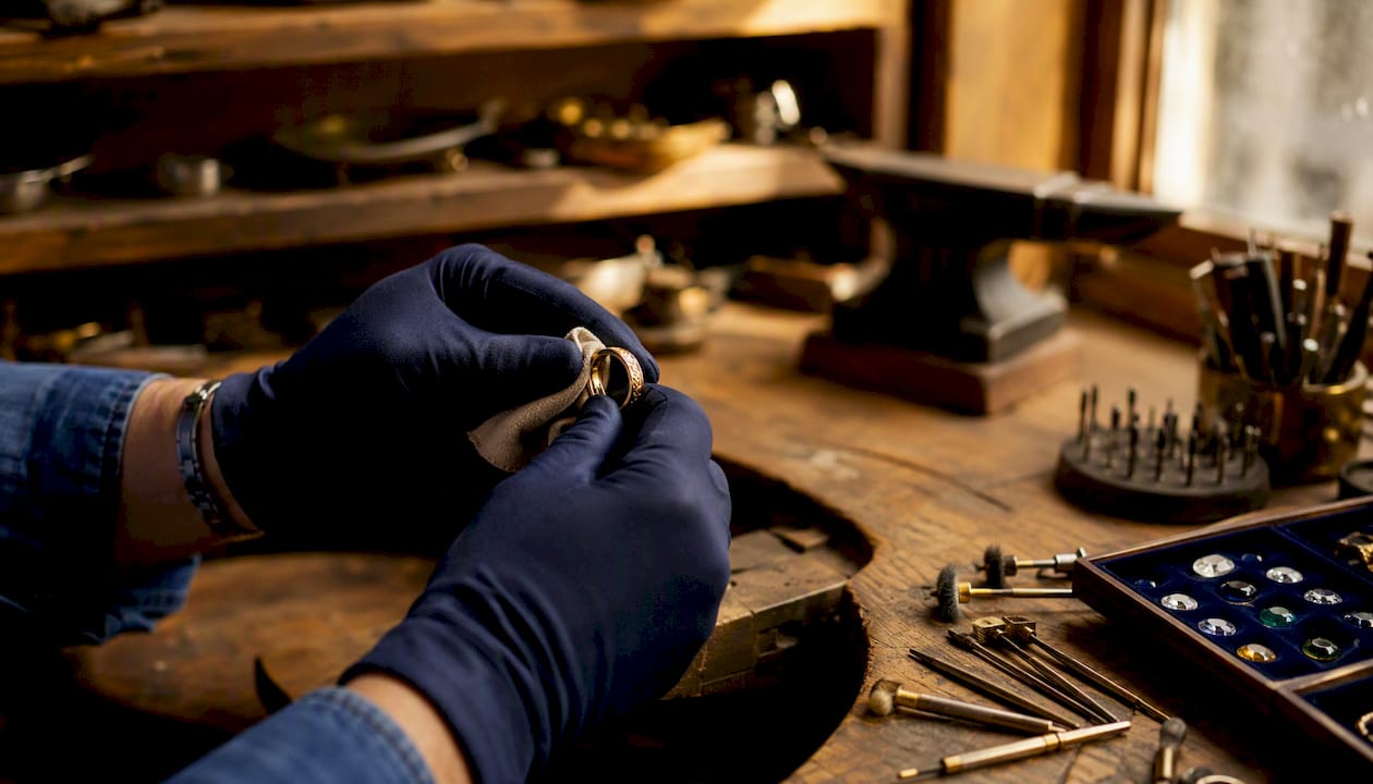 Close-up of jeweller crafting bespoke ring