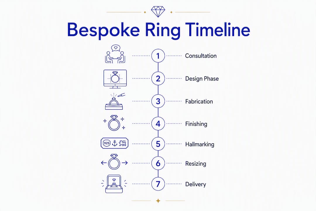 Infographic showing bespoke ring making timeline stages