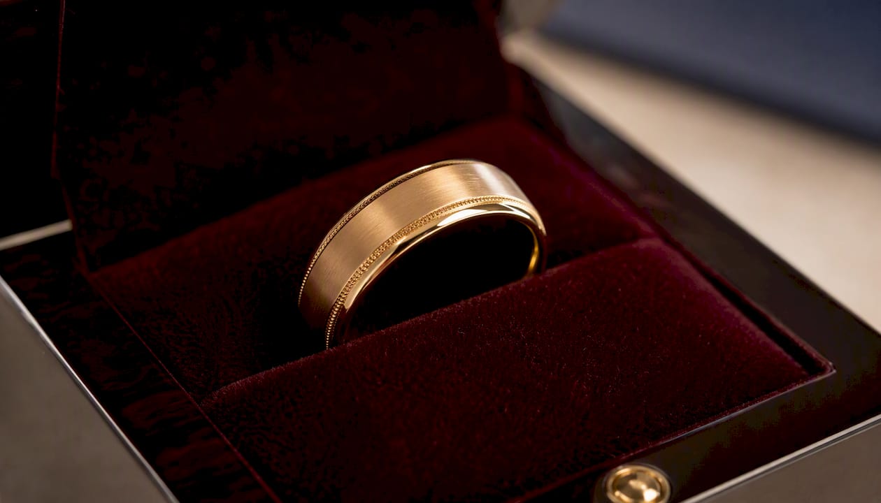 Wedding ring matte centre with polished edges detail