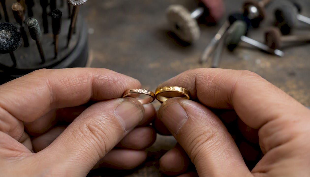 Close-up of gold alloy and hallmark comparisons