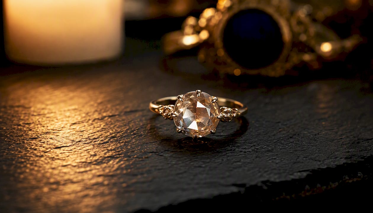 Rose cut diamond glowing under candlelight