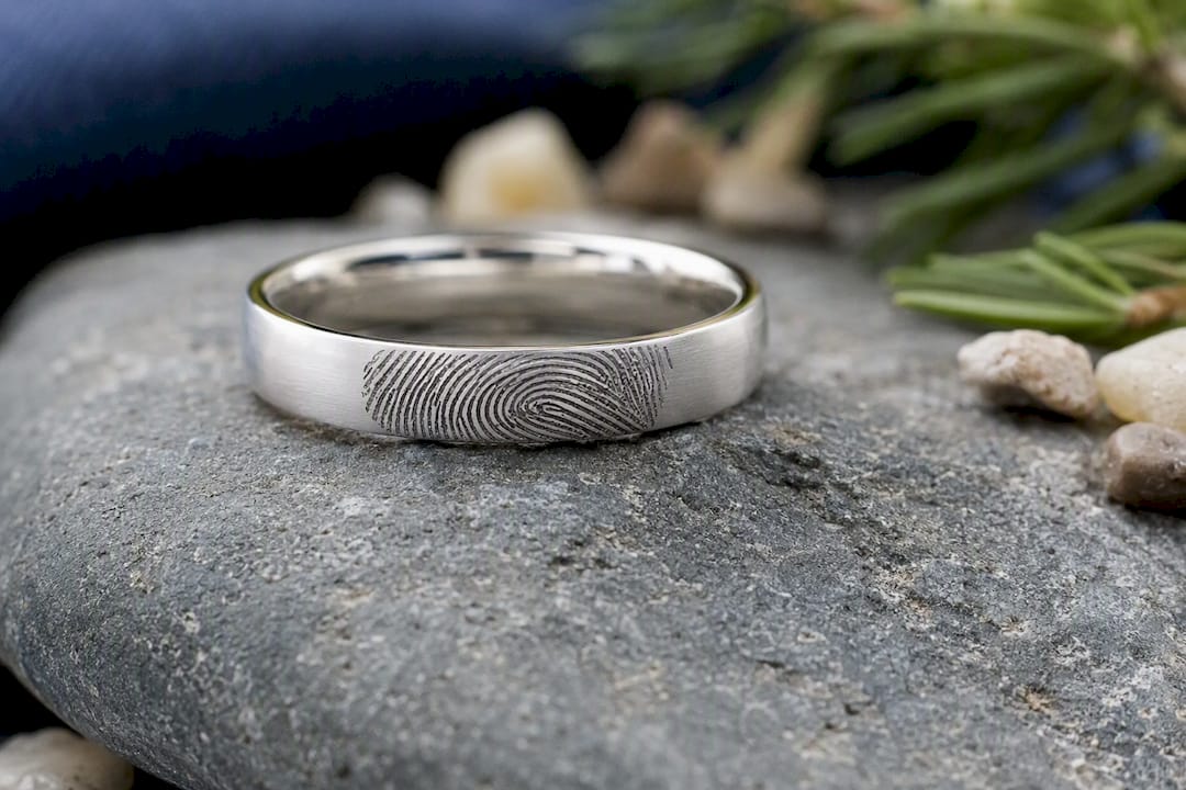 Silver ring with fingerprint engraving