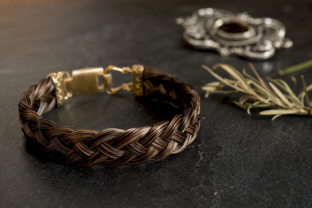 Macro of mourning bracelet woven from hair