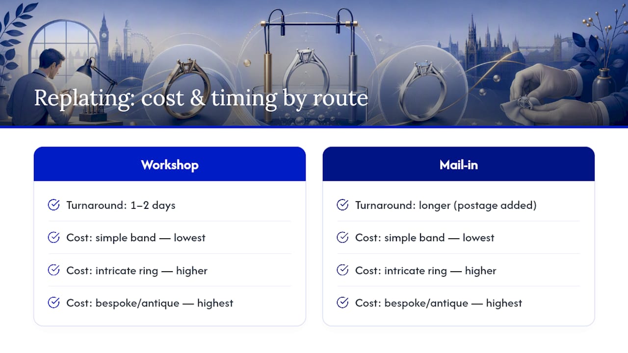 Diagram showing replating cost and time factors