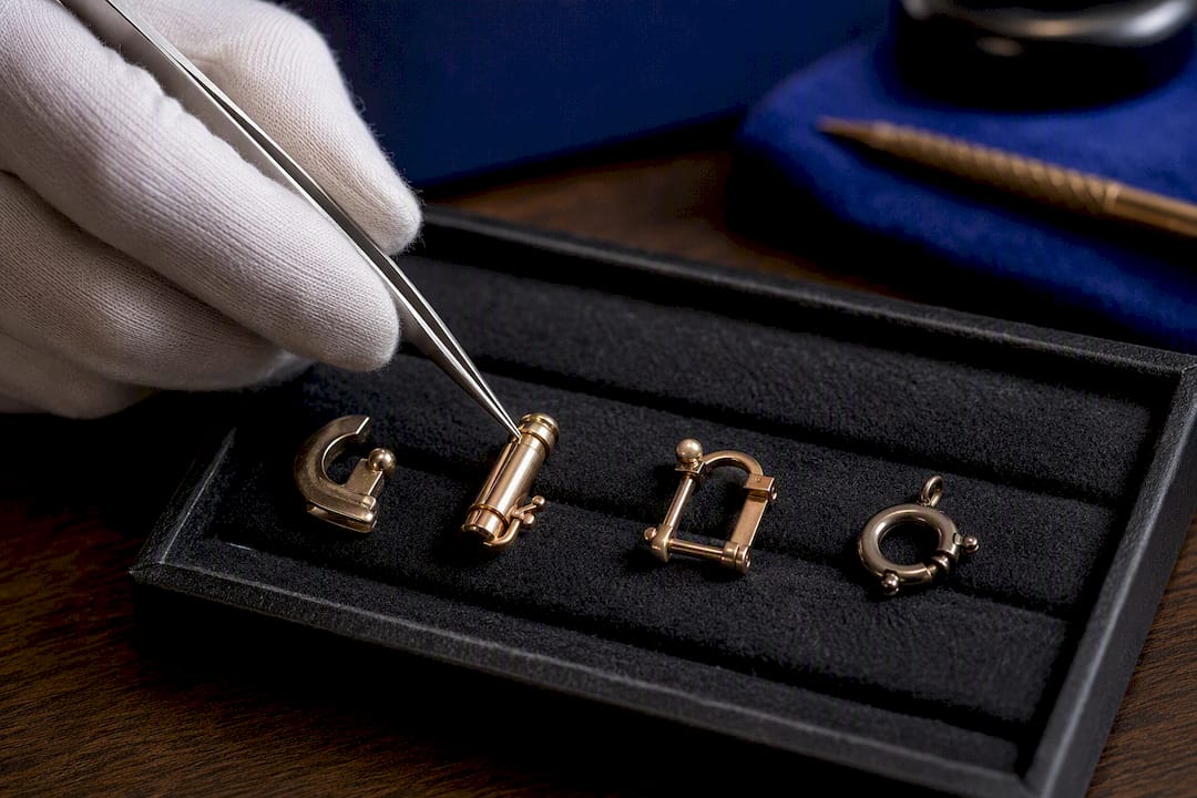 Partial brooch clasps compared during examination