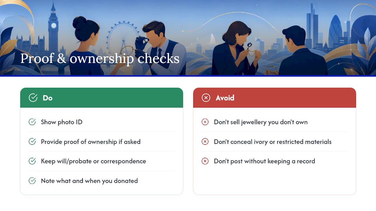 Do you need proof of ownership to sell or donate jewellery? — overview diagram