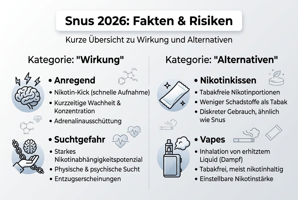 Infografik: Wirkung von Snus und mögliche Alternativen