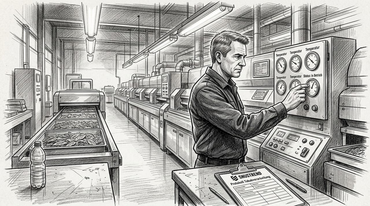 Ein Techniker führt in der Fabrik Wartungsarbeiten an den Tabakmaschinen durch.