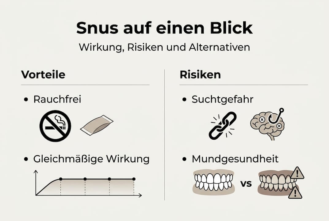 Grafische Übersicht: Chancen und Risiken von Snus auf einen Blick