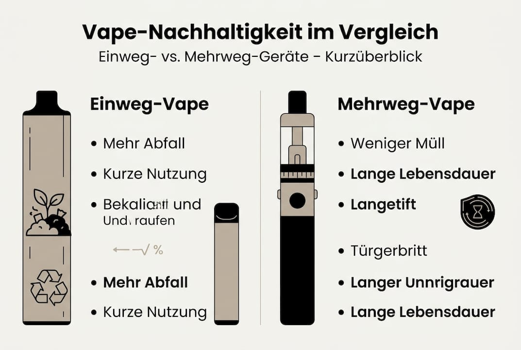 Grafik zeigt die Unterschiede zwischen Einweg- und Mehrweg-E-Zigaretten auf