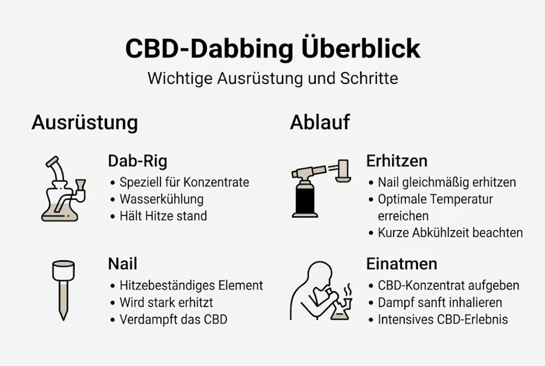 Infografik: Alles, was du fürs CBD-Dabbing brauchst – Equipment und Schritt-für-Schritt-Anleitung