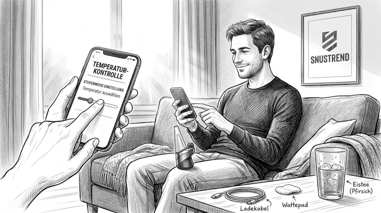 Mithilfe seines Smartphones regelt ein Mann die Temperatur beim Dabben.