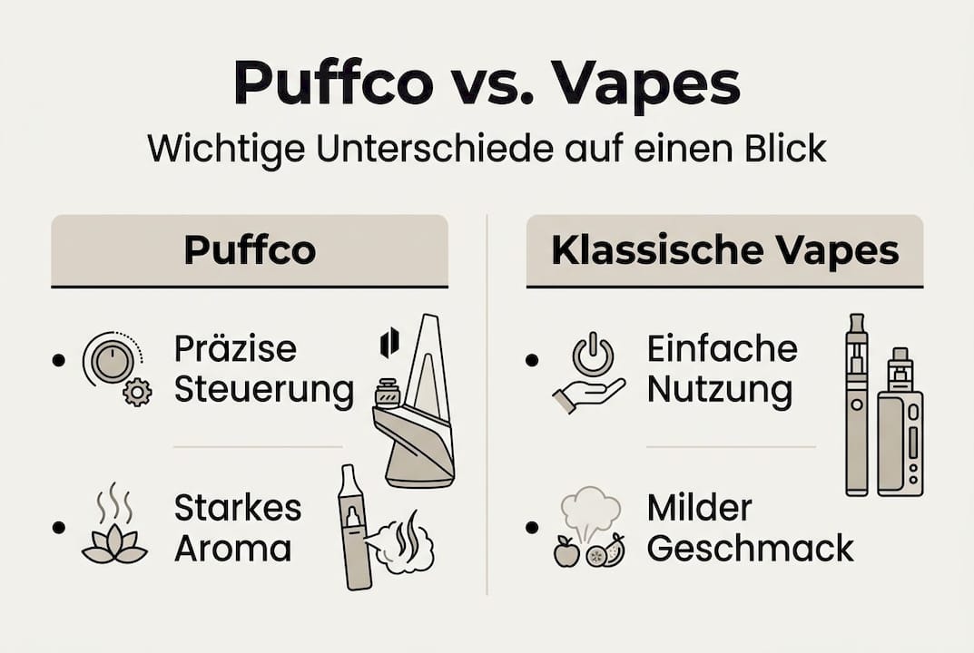 Infografik: Puffco vs. klassische Vaporizer – ein direkter Vergleich
