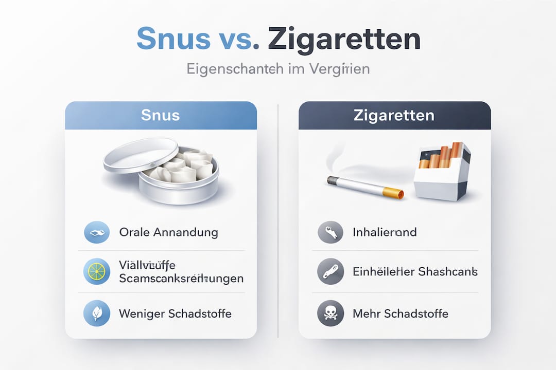 Übersicht: Die wichtigsten Unterschiede zwischen Snus und Zigaretten auf einen Blick