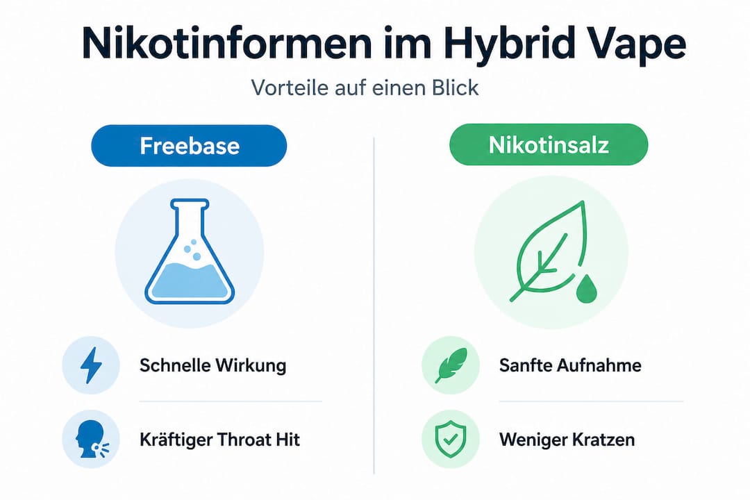 Infografik: Unterschiede zwischen Freebase-Nikotin und Nikotinsalz