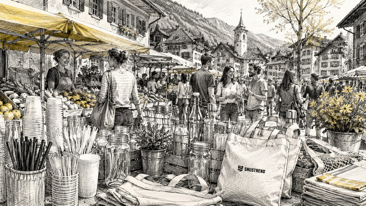 Einwegplastik und nachhaltige Alternativen auf der Theke im Café