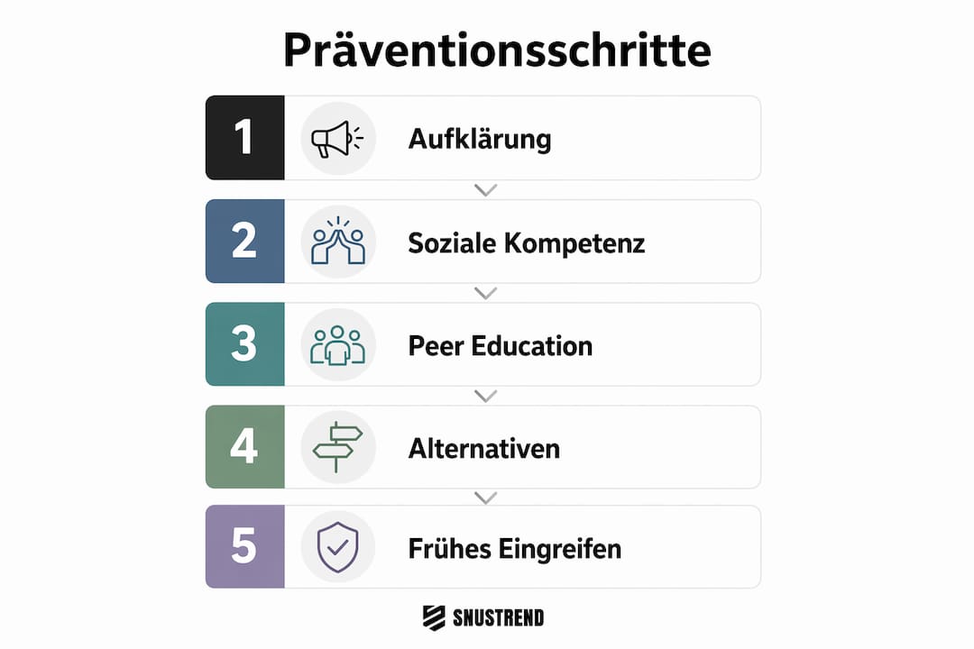 Diese Infografik zeigt, wie Jugendliche wirksam vor dem Einstieg in den Nikotinkonsum geschützt werden können – Schritt für Schritt erklärt.