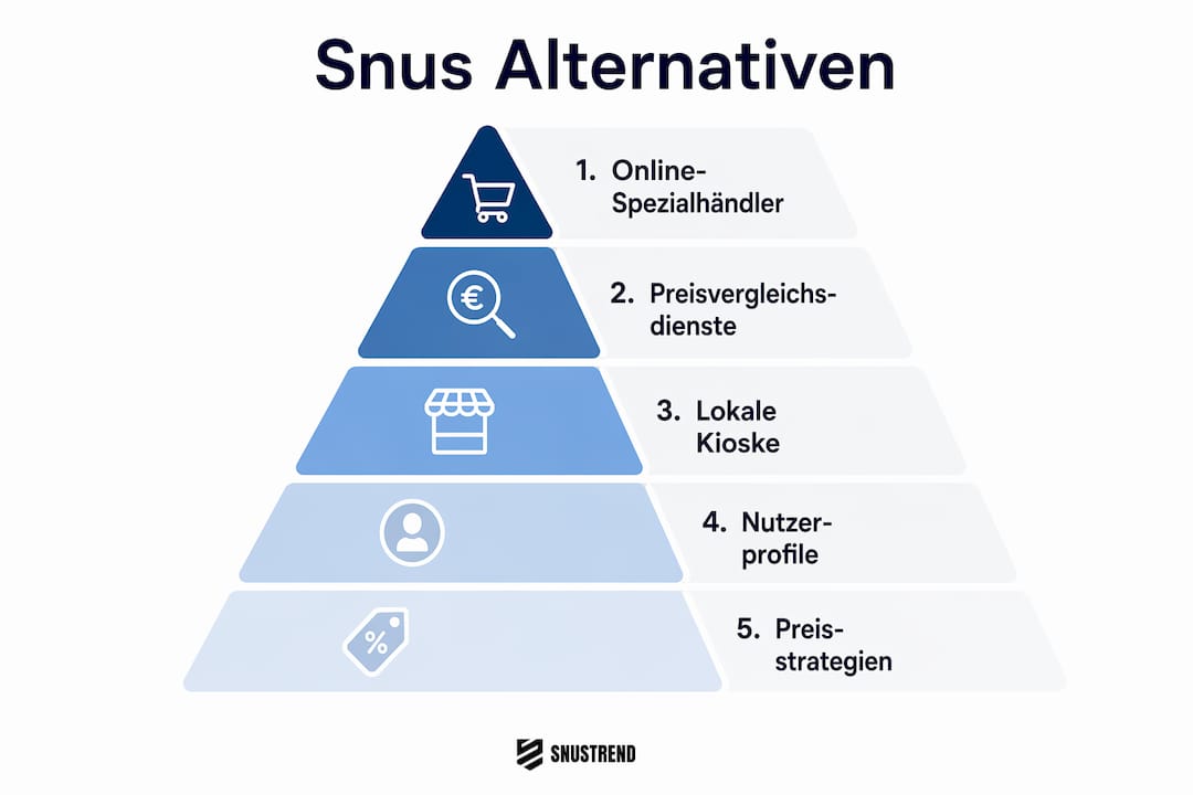 Die Infografik veranschaulicht die verschiedenen alternativen Snus-Kategorien in Form einer Pyramide.