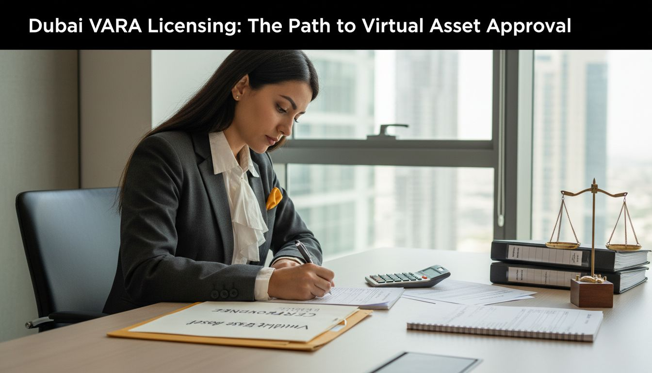 Woman completes Dubai VARA licence paperwork