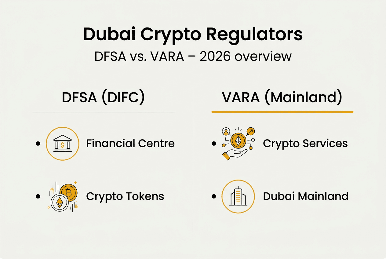 Infographic comparing DFSA and VARA crypto roles