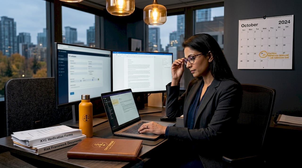 Manager checks crypto client documents in office