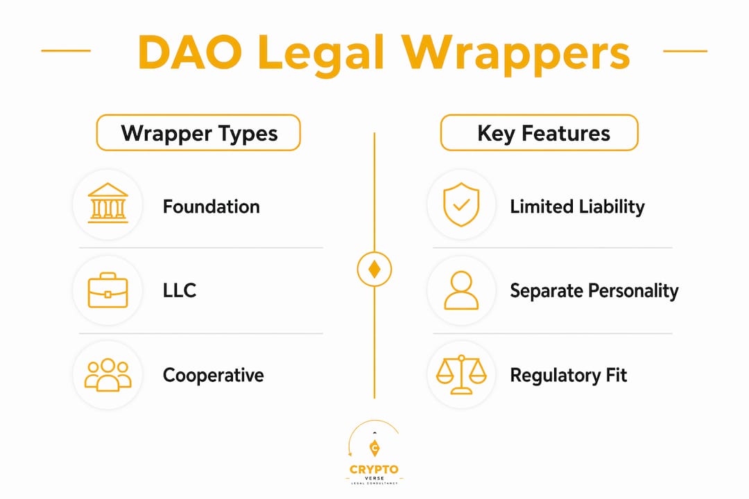 Infographic comparing DAO legal wrapper types and features