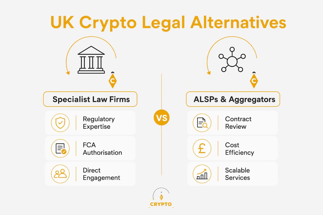 Infographic comparing UK crypto legal service types