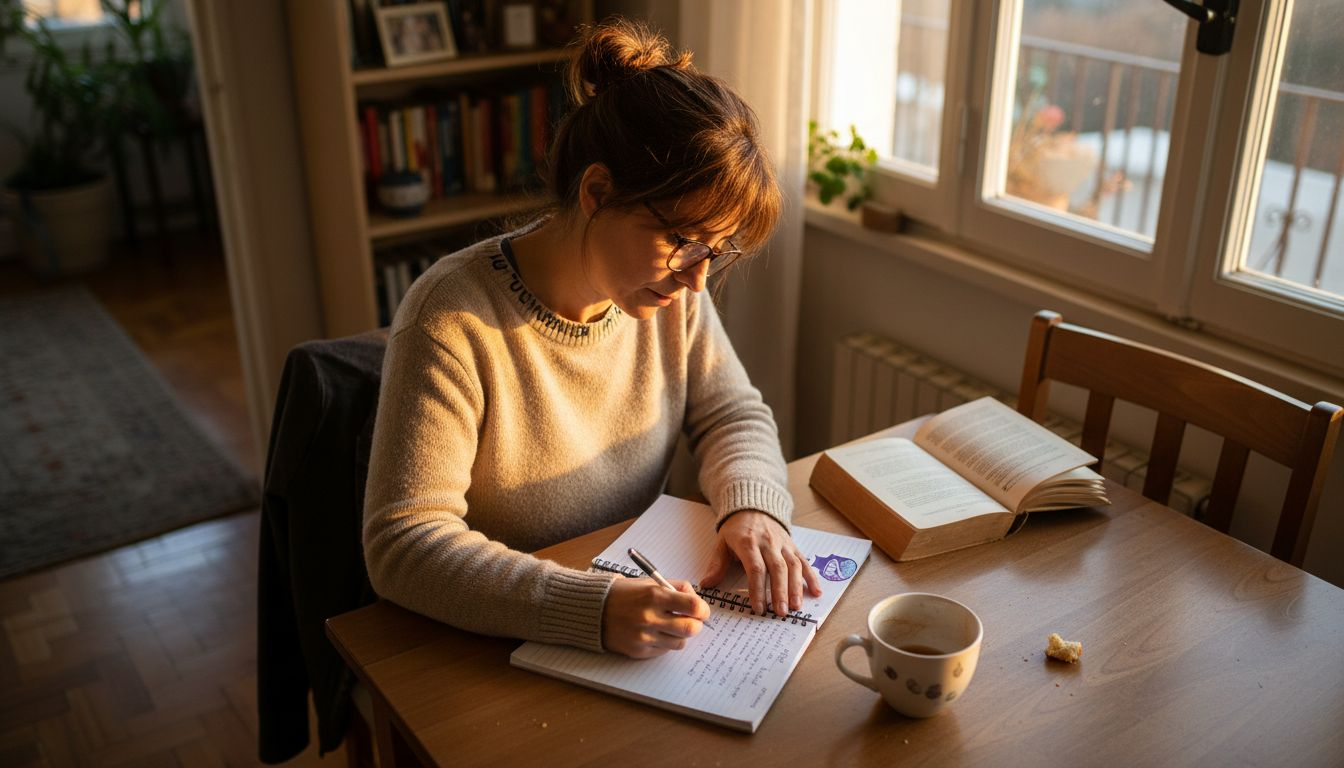 Al caer la tarde, una mujer plasma sus sentimientos en su diario