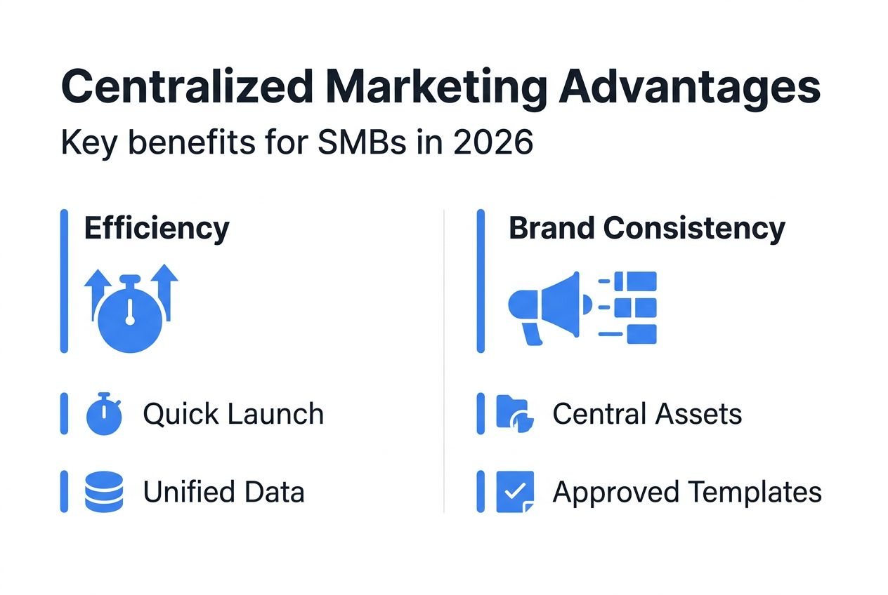 Infographic listing centralized marketing platform benefits