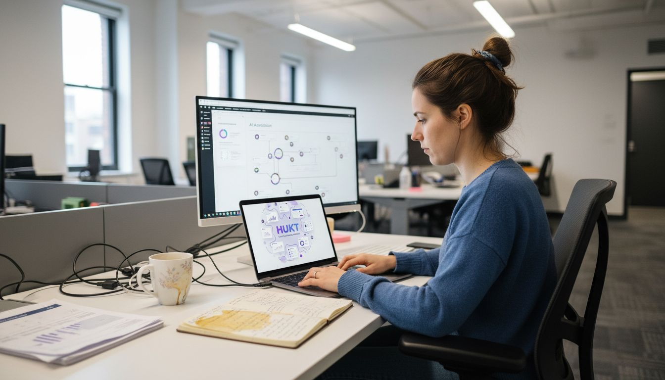 Worker using AI tools for marketing automation