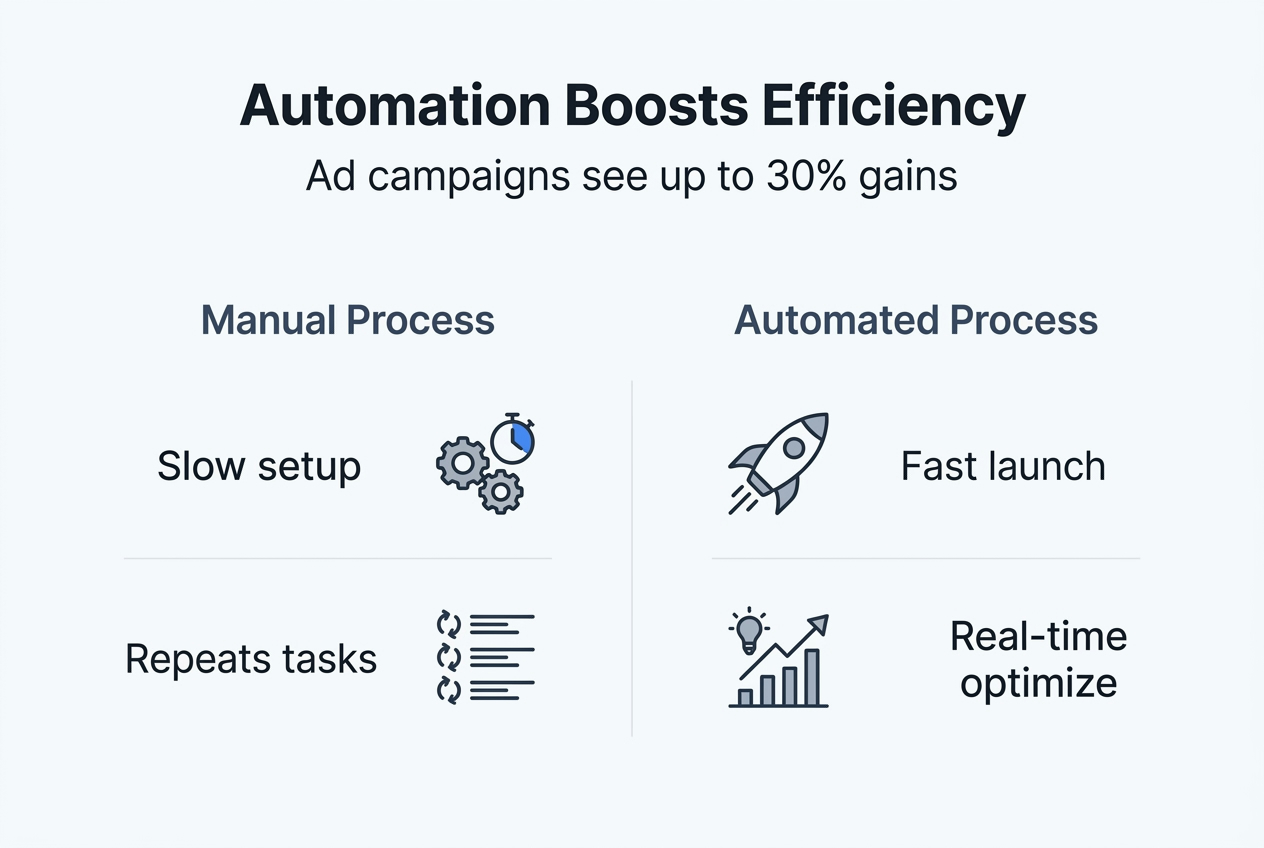 Infographic showing automation efficiency boost in ads