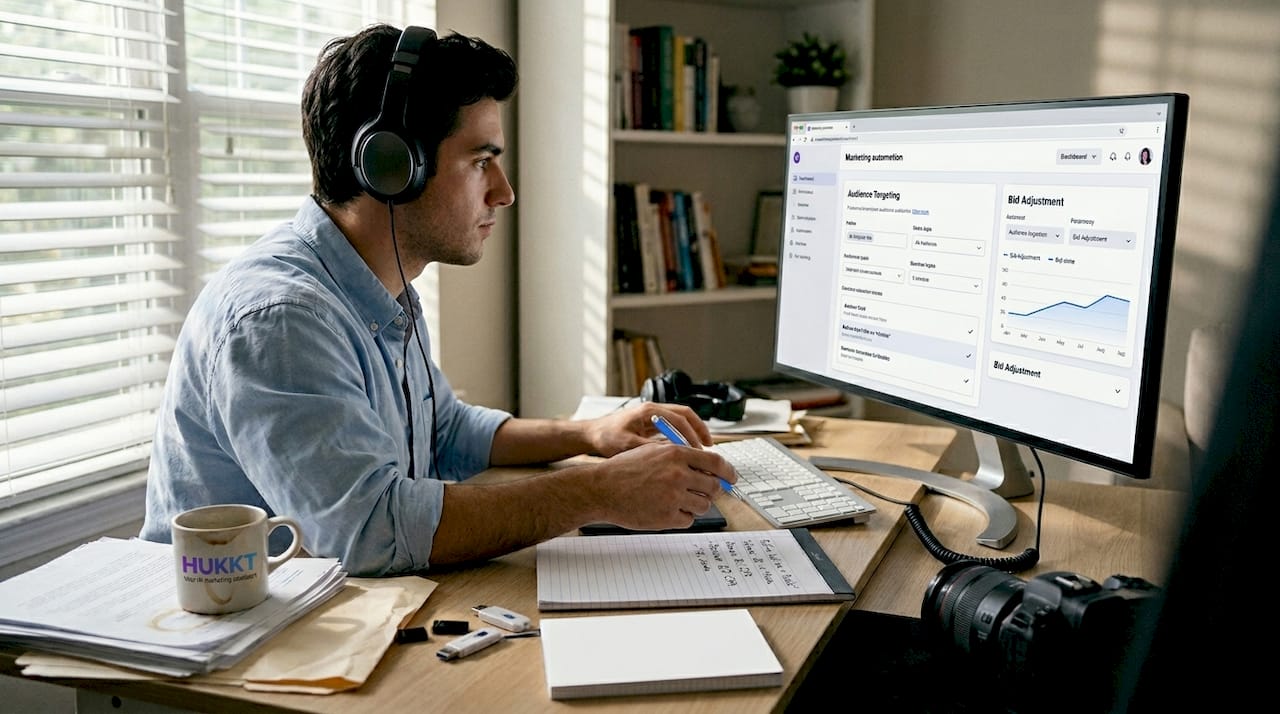 Specialist configuring AI marketing setup